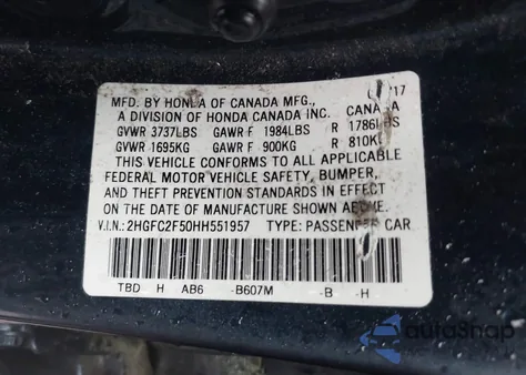 2017 Honda Civic Lx z USA, uszkodzony, nr VIN 2HGFC2F50HH551957